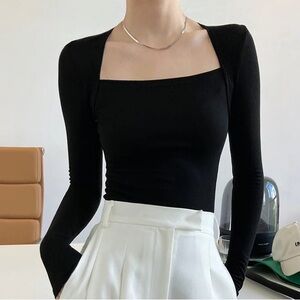Square Neck Crop Sweater Long Sleeve